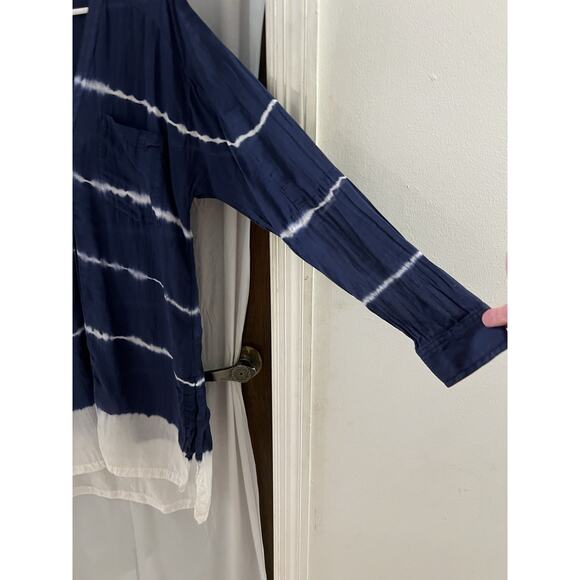 Athleta Blue White Striped Button Up Tie Dye Swim Cover Up Silk Blend Sz M - Picture 4 of 9